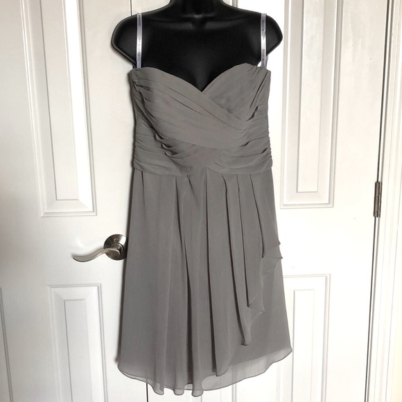 David's Bridal Dresses & Skirts - NEW 👗 DAVID’S BRIDAL GRAY CHIFFON STRAPLESS FORMAL DRESS Size 8 ‼️NEVER WORN